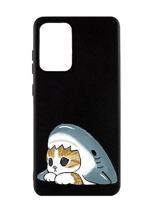 Матовый черный чехол на samsung galaxy a52 (a525) котик акула (принт 421)