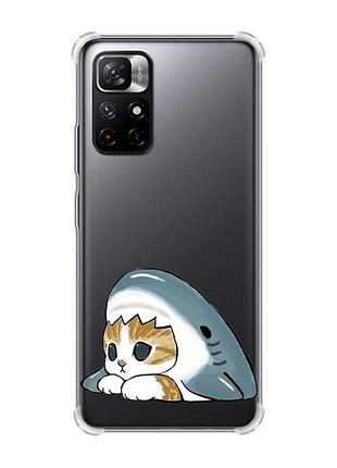 Чохол з потовщеними кутами на xiaomi redmi note 11 5g котик акула (принт 421)