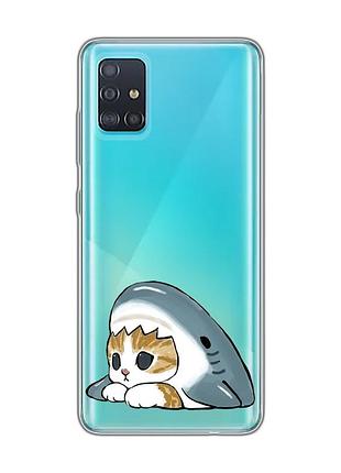 Прозрачный чехол на samsung galaxy a51 котик акула (принт 421)