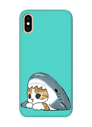 Матовий бірюзовий чохол на iphone xs max котик акула (принт 421)