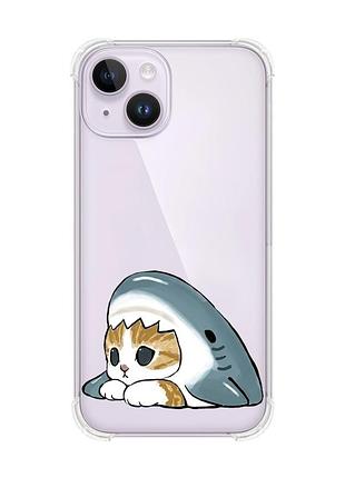 Чохол із потовщеними кутами на iphone 14 котик акула (принт 421)