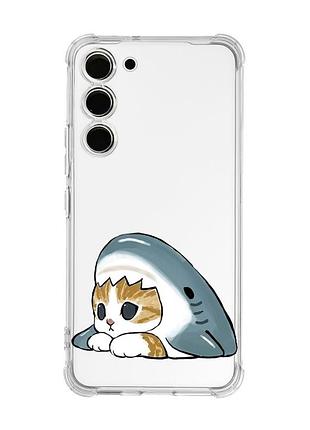 Чехол с утолщёнными углами на samsung galaxy s23 котик акула (принт 421)