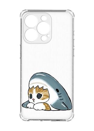 Чехол с утолщенными углами на iphone 15 pro max котик акула (принт 421)