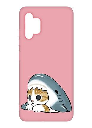 Матовый розовый чехол на samsung galaxy a32 котик акула (принт 421)