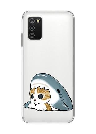 Прозрачный чехол на samsung galaxy a03s котик акула (принт 421)
