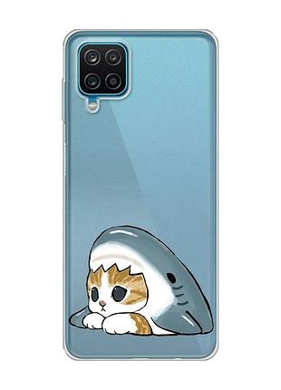 Прозрачный чехол на samsung galaxy a12 4g котик акула (принт 421)