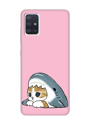 Матовий рожевий чохол на samsung galaxy a51 котик акула (принт 421)