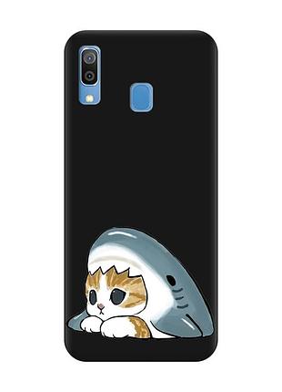 Матовый черный чехол на samsung galaxy a30 (2019) / a20 (2019) котик акула (принт 421)
