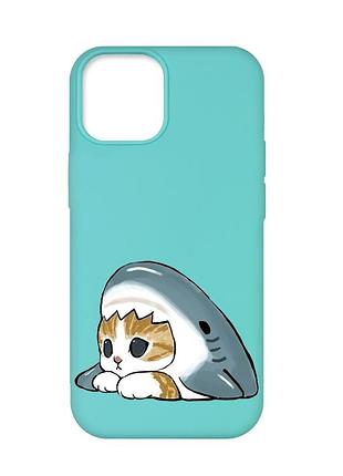 Матовый бирюзовый чехол на iphone 12 pro max котик акула (принт 421)