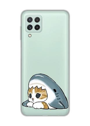 Прозрачный чехол на samsung galaxy m32/a22/m22 4g котик акула (принт 421)