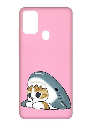 Матовый розовый чехол на samsung galaxy m30s/m21 котик акула (принт 421)