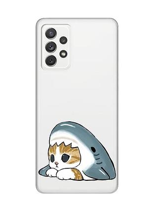 Прозрачный чехол на samsung galaxy a72 (a725) котик акула (принт 421)