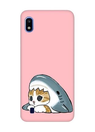 Матовый розовый чехол на samsung galaxy a10 (2019) a105 котик акула (принт 421)