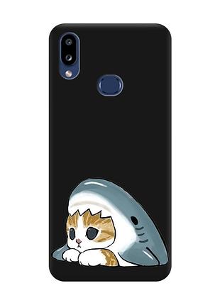 Матовый черный чехол на samsung galaxy a10ѕ a107 котик акула (принт 421)