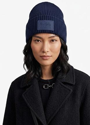 Coach blue patch ribbed knit beanie