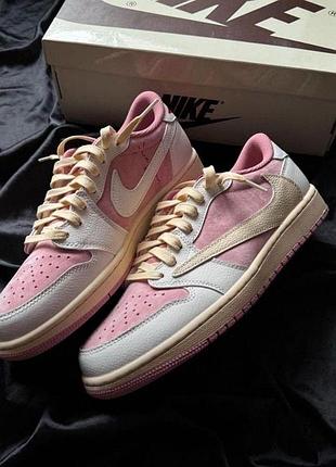 Кроссовки nike air jordan 1 low x travis scott pink white beige