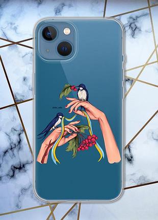 Прозрачный чехол для apple iphone 13 :: ласточки (принт 15)