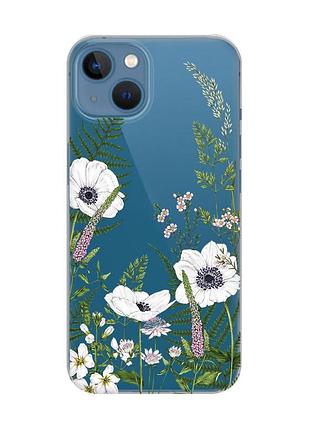 Прозрачный чехол на apple iphone 13 :: цветы полевые (принт 363)