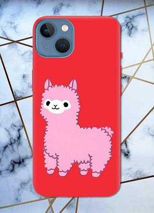 Матовый чехол с красными боками на apple iphone 13 :: лама розовая (принт 100)