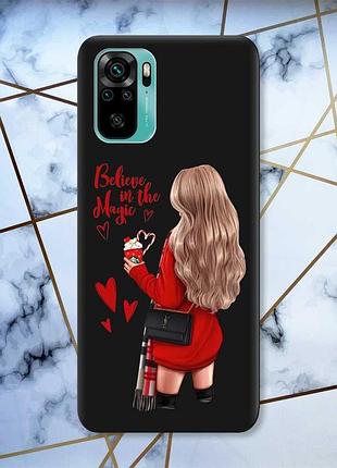 Матовый чехол с черными боками на xiaomi redmi note 10/note 10s :: девушка с кофе (принт 137)