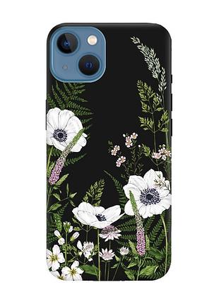Матовый черный чехол на apple iphone 13 :: цветы полевые (принт 363)