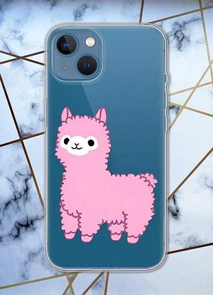 Прозрачный чехол на apple iphone 13 :: лама розовая (принт 100)