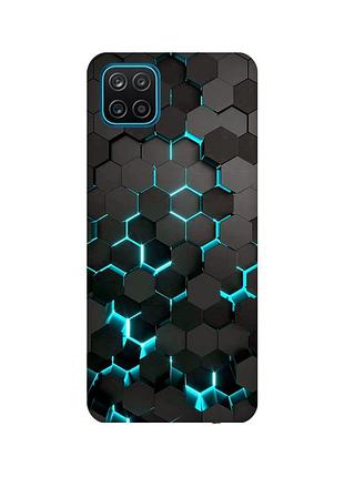 Матовый чехол с бирюзовыми боками на samsung galaxy a12 :: соты 3d (принт 357)