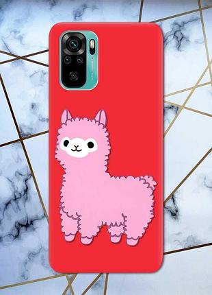 Матовый чехол с красными боками на xiaomi redmi note 10/note 10s :: лама розовая (принт 100)