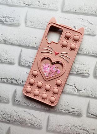 Чохол попит антистрес поп-іт pop it для samsung galaxy a12 котик з сердечком. рожевий