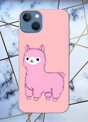 Матовый чехол с розовыми боками на apple iphone 13 :: лама розовая (принт 100)