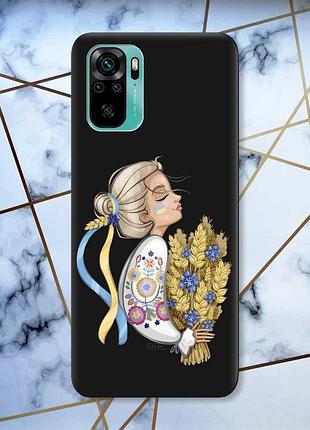 Матовый чехол с черными боками на xiaomi redmi note 10/note 10s :: украинка с колосками (принт 173)