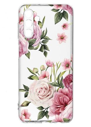 Прозорий чохол на samsung galaxy a54 5g / a546 :: рожеві квіти (принт 287)