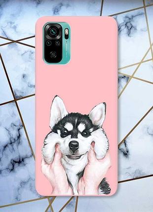 Матовый чехол с розовыми боками на xiaomi redmi note 10/note 10s :: мордочка (принт 121)