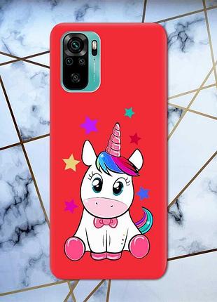 Матовый чехол с красными боками на xiaomi redmi note 10/note 10s :: единорог (принт 102)