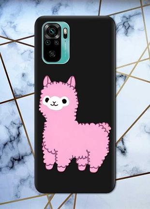 Матовый чехол с черными боками на xiaomi redmi note 10/note 10s :: лама розовая (принт 100)