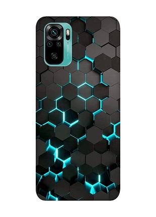Матовый чехол с черными боками на xiaomi redmi note 10 / note 10s :: соты 3d (принт 357)