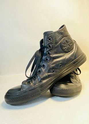 Кеди чоловічі converse chuck taylor all star leather чорні шкіряні високі