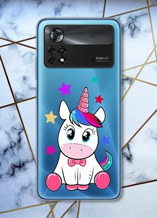 Прозрачный чехол на xiaomi poco x4 pro единорог (принт 102)