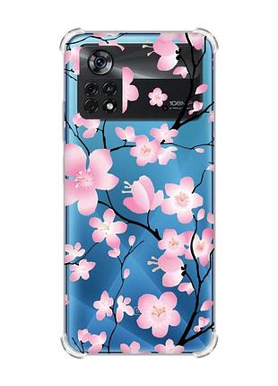Чохол з потовщеними кутами на xiaomi poco x4 pro 5g :: квітуча сакура (принт 282)