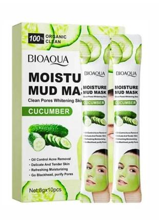 Глиняная маска для лица с экстрактом мякоти огурца bioaqua cucumber moisture mud mask, 10 шт по 8 мл