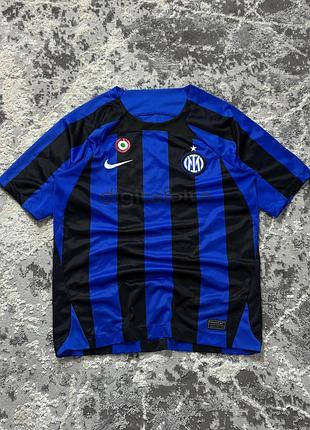 Футболка джерсі nike fc inter 2022/23 класична темно-синя смужка в хорошому стані найк інтер футбол спонсор леново dry fit