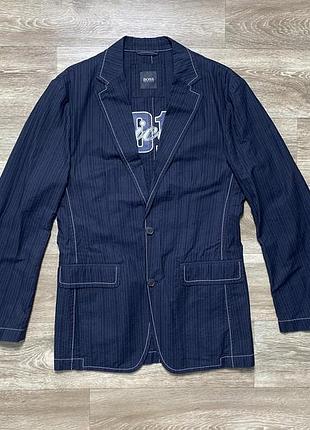 Vintage hugo boss chicago 01 carrel-wx men’s navy blue pinstripe blazer eu 46 99% cotton made in ukraine