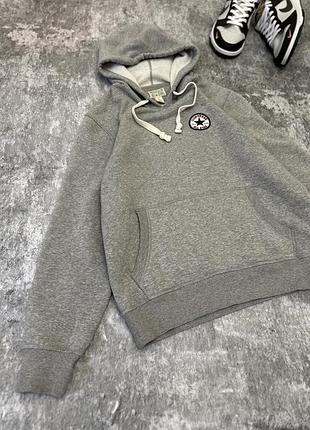 Серое худи с капюшоном converse оригинал 3