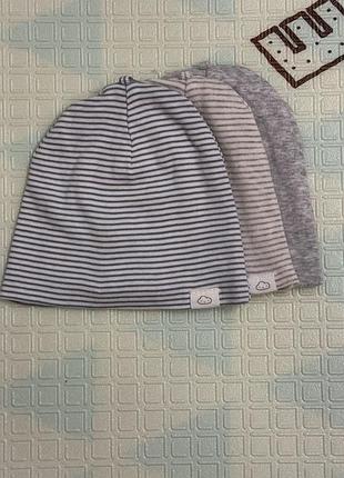 Шапочки демі, h&m (унісекс) полоска біла/беж, біла/синя і сіренька. розмір 56. підійде з народження і до 3+- місяців
