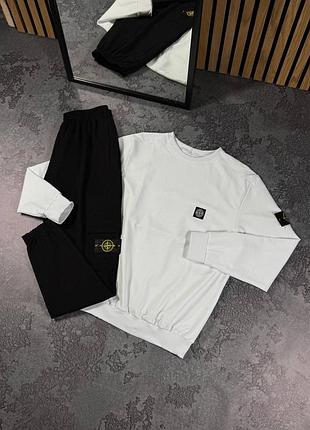 Спортивный костюм мужской черный с белым stone island
