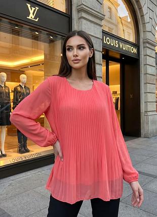 Женская коралловая плиссированная блуза из шифона / lv clothing / eu 38-40 / m-l / состояние идеальний!