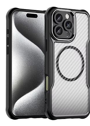 Чехол бампер для iphone 13 pro max противоударный magsafe airbag carbon fiber черный