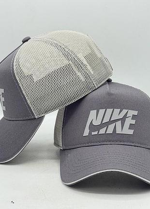 Серая летняя мужская бейсболка найк, серая кепка с сеткой nike, тракер, 55-56