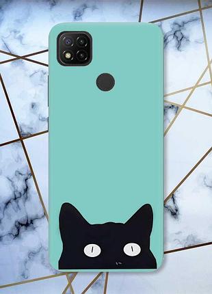 Матовий чохол з бірюзовими боками на xiaomi redmi 9c/10a :: котик принт 119