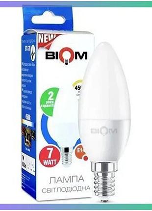 Світлодіодна лампа biom 7w e14 4500k матова для люстр і бра свічка енергозберігаюча